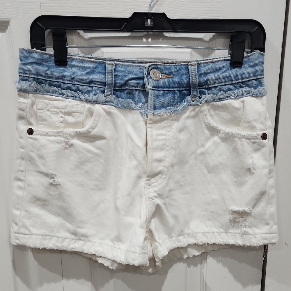 Zara White and Blue Jean Shorts with Ombré Design